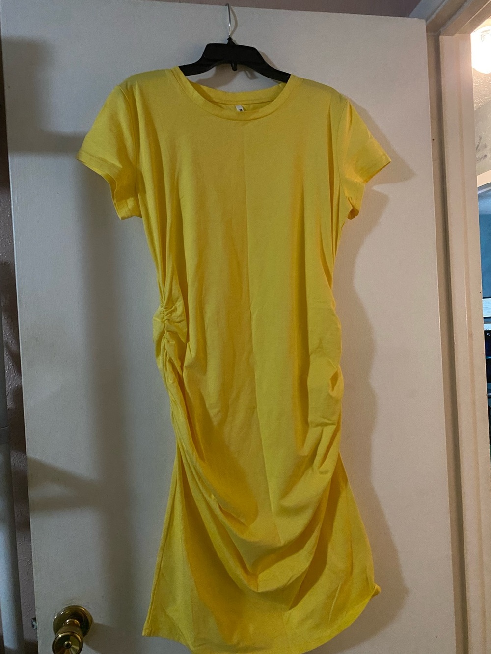 Bright Yellow Short-Sleeve Ruched Women’s Dress